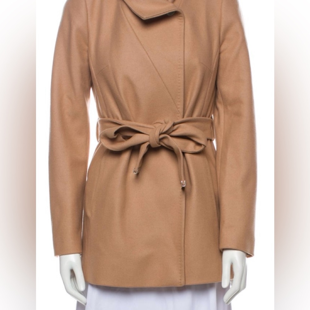 Ted Baker wool wrap coat/jacket,pockets, belt,size:1 camel/cream/khaki neutals